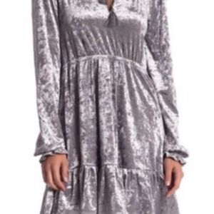 Romeo + Juliet Elegant Gray Crushed Velvet Mini Dress
